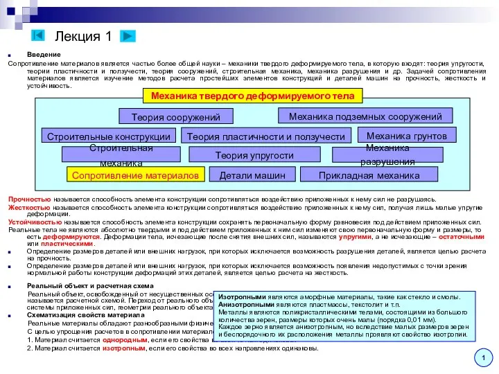 Лекция 1 Введение Сопротивление материалов является частью более общей науки