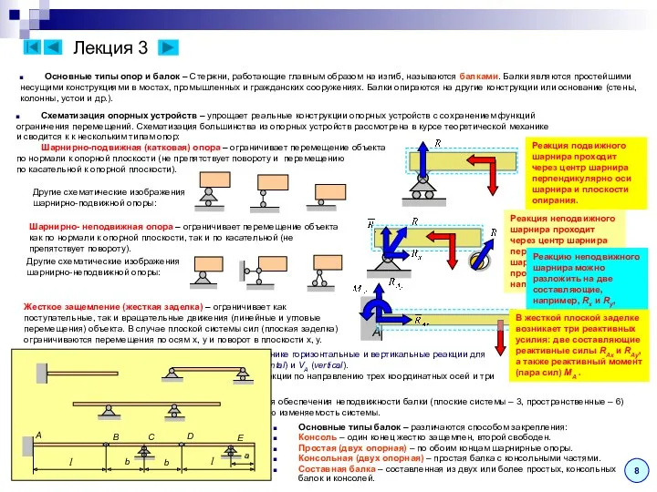 Лекция 3 8 Шарнирно- неподвижная опора – ограничивает перемещение объекта