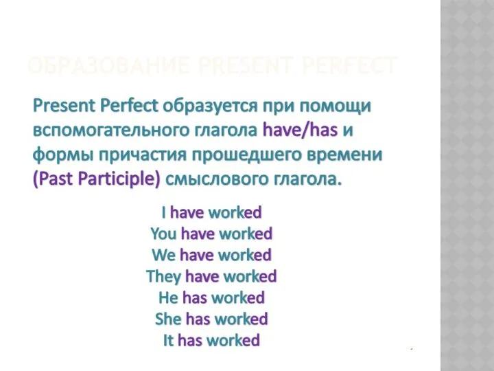 ОБРАЗОВАНИЕ PRESENT PERFECT