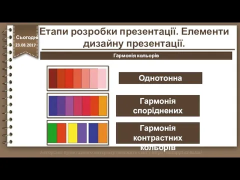 http://vsimppt.com.ua/ Однотонна гармонія Гармонія споріднених кольорів Гармонія контрастних кольорів Етапи