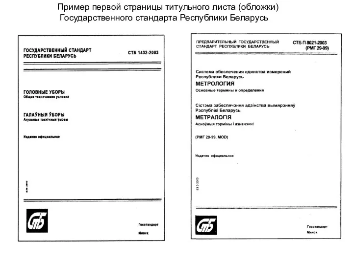 Пример первой страницы титульного листа (обложки) Государственного стандарта Республики Беларусь
