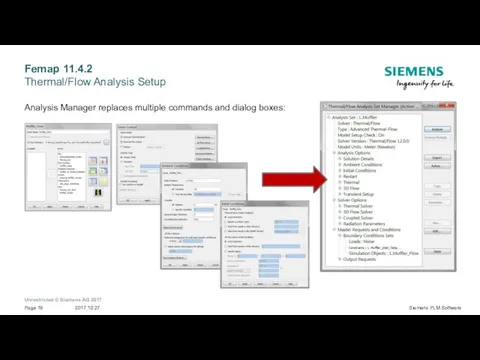 Femap 11.4.2 Thermal/Flow Analysis Setup Analysis Manager replaces multiple commands and dialog boxes: