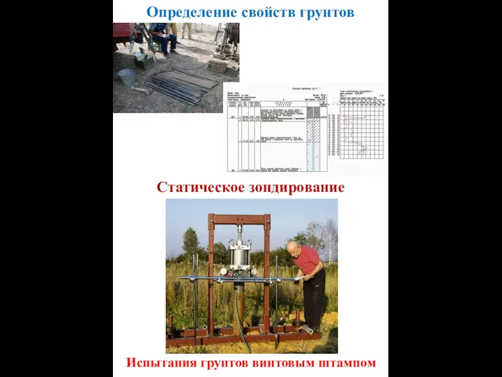 Испытания грунтов винтовым штампом Определение свойств грунтов Статическое зондирование