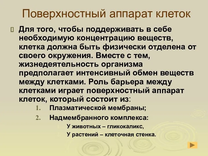 Поверхностный аппарат клеток Для того, чтобы поддерживать в себе необходимую