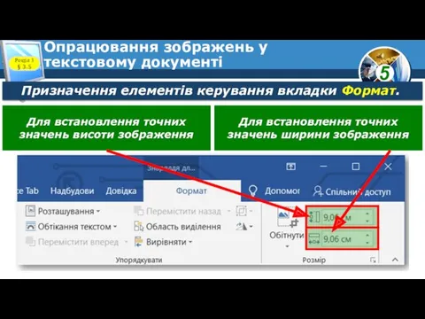 Опрацювання зображень у текстовому документі Розділ 3 § 3.5 Призначення елементів керування вкладки