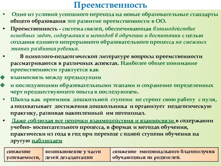 Одно из условий успешного перехода на новые образовательные стандарты общего