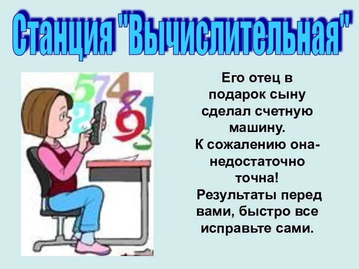 Станция "Вычислительная" Его отец в подарок сыну сделал счетную машину.