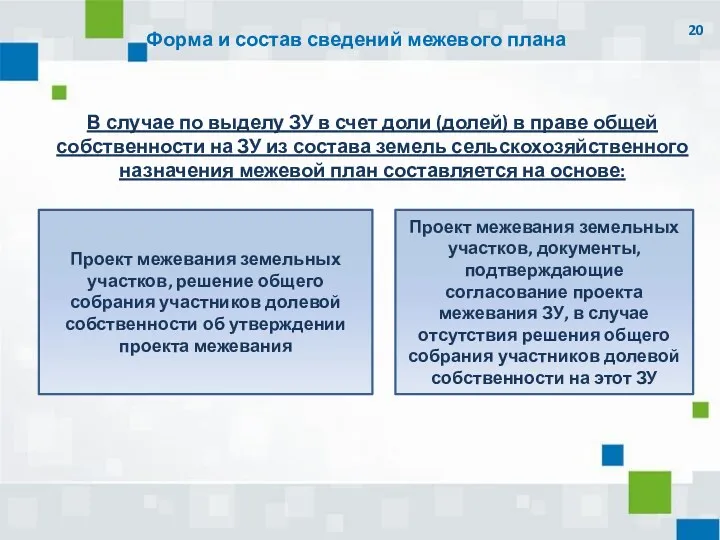 Форма и состав сведений межевого плана В случае по выделу