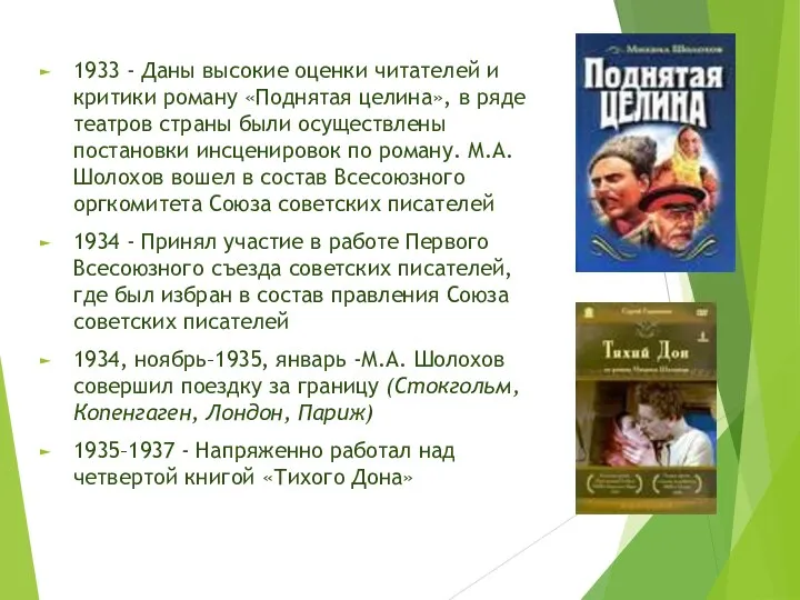 1933 - Даны высокие оценки читателей и критики роману «Поднятая