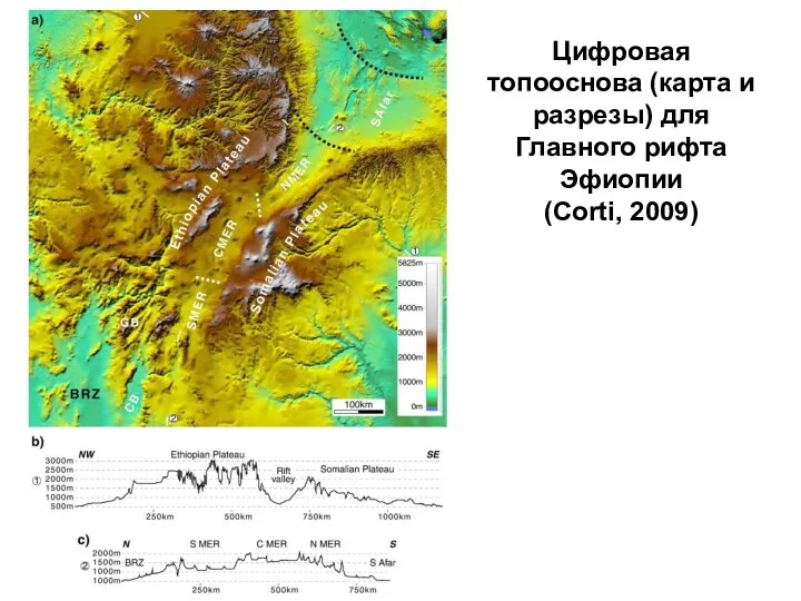 Цифровая топооснова (карта и разрезы) для Главного рифта Эфиопии (Corti, 2009)