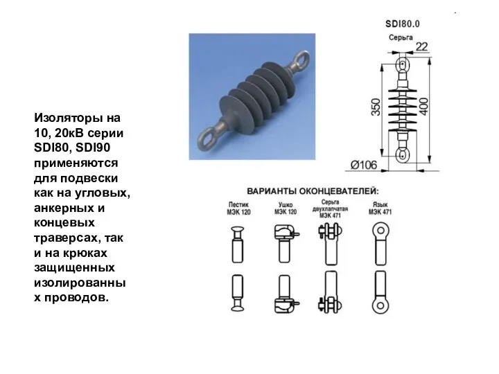 Изоляторы на 10, 20кВ серии SDI80, SDI90 применяются для подвески