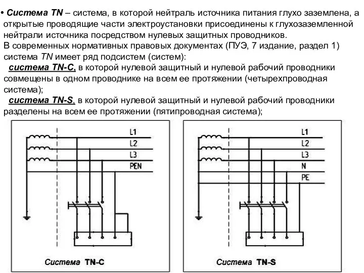 Система TN – система, в которой нейтраль источника питания глухо