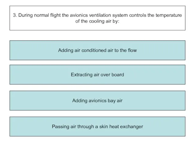 3. During normal flight the avionics ventilation system controls the temperature of the