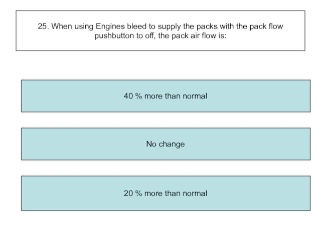 25. When using Engines bleed to supply the packs with