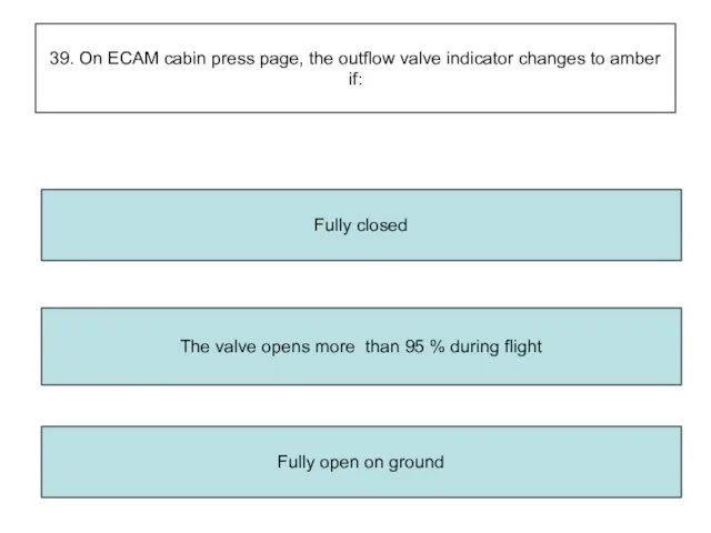 39. On ECAM cabin press page, the outflow valve indicator