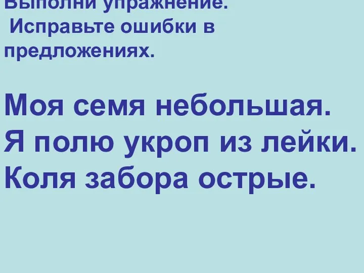 Выполни упражнение. Исправьте ошибки в предложениях. Моя семя небольшая. Я