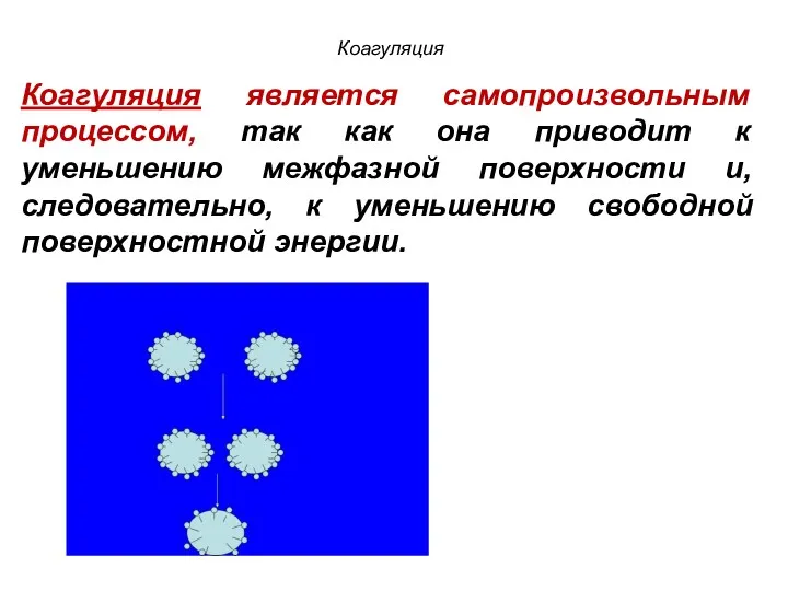 Коагуляция Коагуляция является самопроизвольным процессом, так как она приводит к