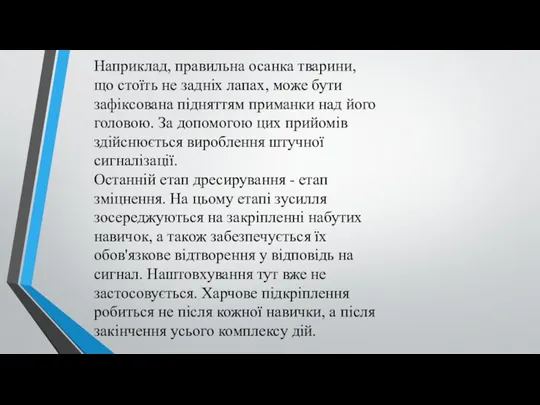 Наприклад, правильна осанка тварини, що стоїть не задніх лапах, може