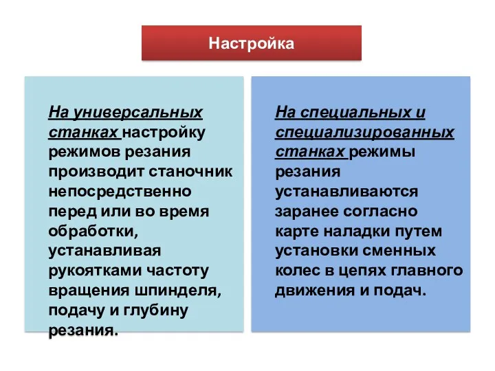 На универсальных станках настройку режимов резания производит станочник непосредственно перед