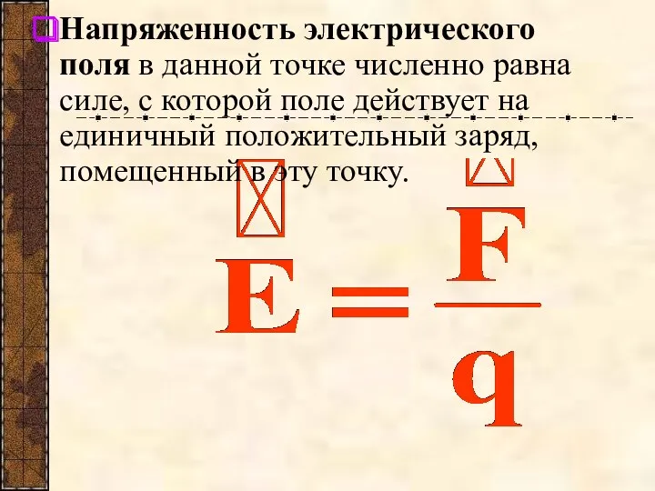 Напряженность электрического поля в данной точке численно равна силе, с