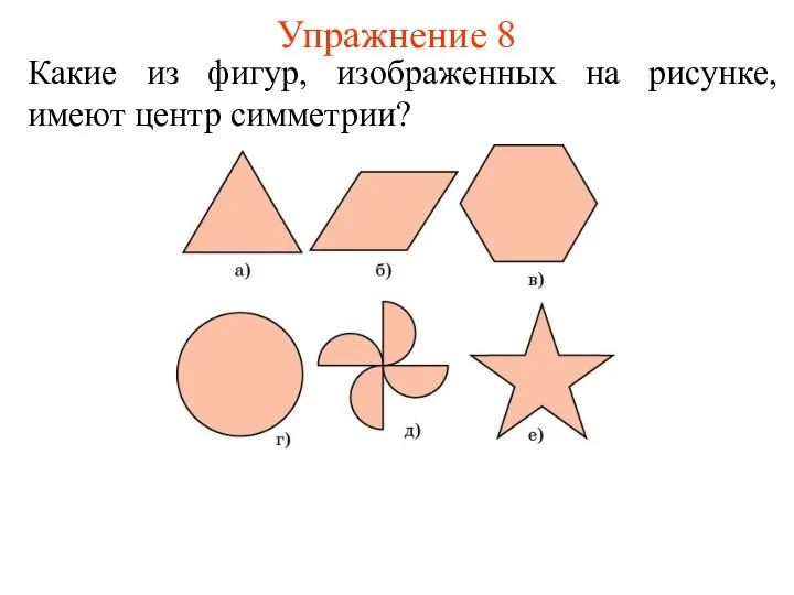 Упражнение 8 Какие из фигур, изображенных на рисунке, имеют центр симметрии?