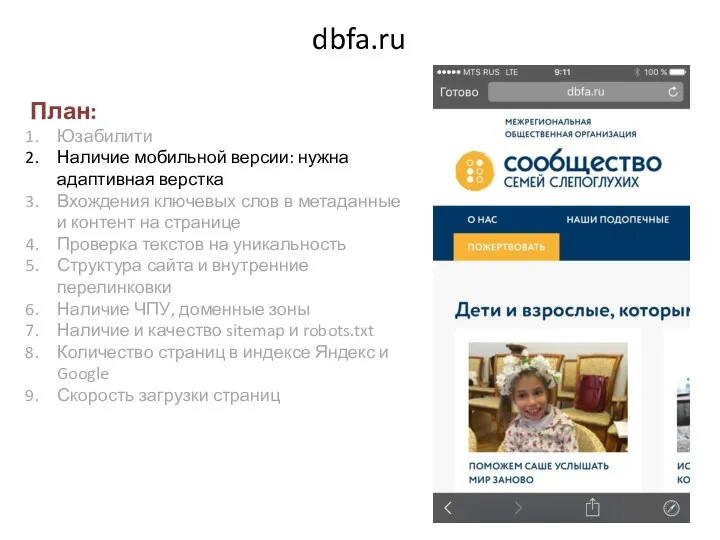 dbfa.ru План: Юзабилити Наличие мобильной версии: нужна адаптивная верстка Вхождения