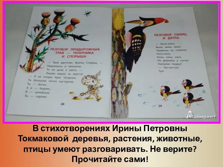 В стихотворениях Ирины Петровны Токмаковой деревья, растения, животные, птицы умеют разговаривать. Не верите? Прочитайте сами!