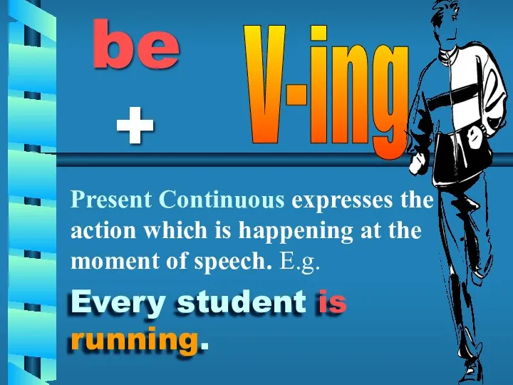 Every student is running. be+ V-ing Present Continuous expresses the