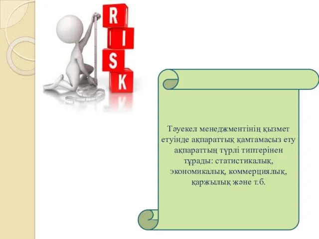 Тәуекел менеджментінің қызмет етуінде ақпараттық қамтамасыз ету ақпараттың түрлі типтерінен