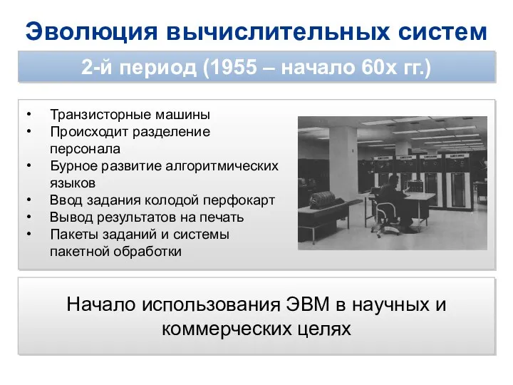 Эволюция вычислительных систем 2-й период (1955 – начало 60х гг.)