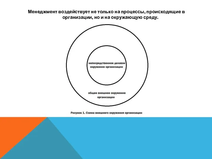 Менеджмент воздействует не только на процессы, происходящие в организации, но и на окружающую среду.