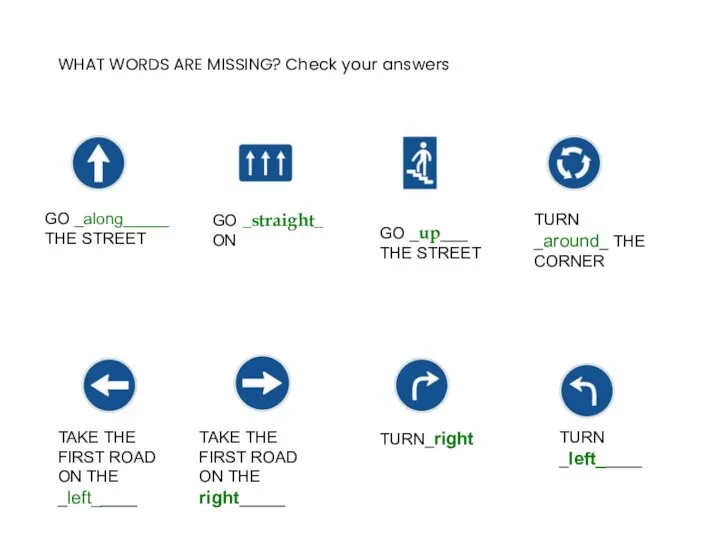 WHAT WORDS ARE MISSING? Check your answers GO _along_____ THE