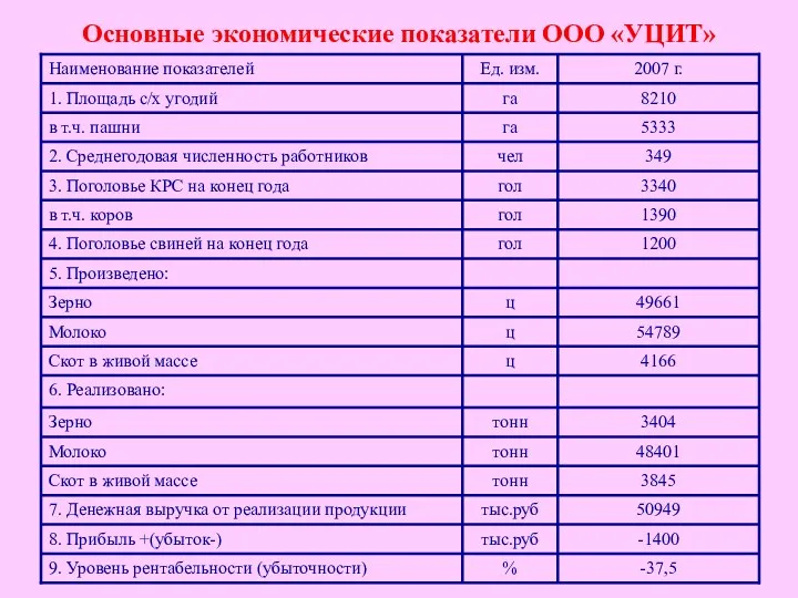 Основные экономические показатели ООО «УЦИТ»