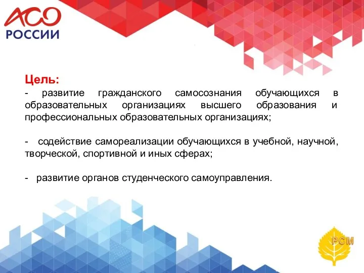 Цель: - развитие гражданского самосознания обучающихся в образовательных организациях высшего