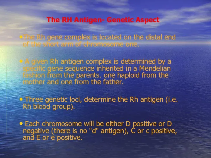 The RH Antigen- Genetic Aspect The Rh gene complex is