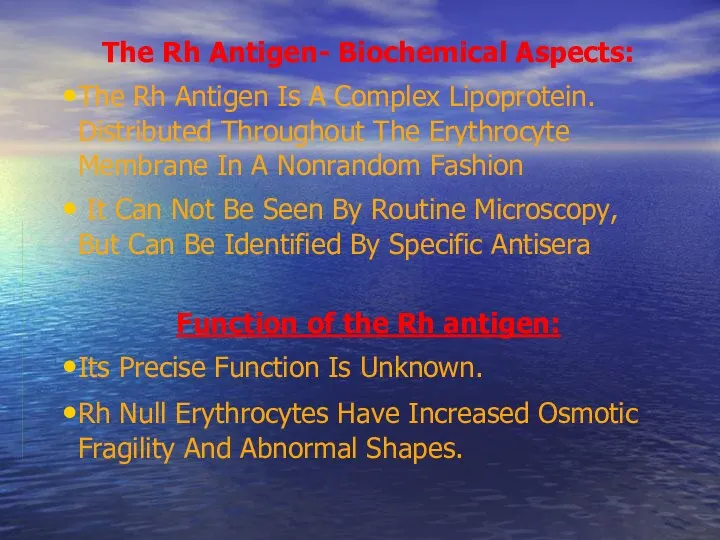 The Rh Antigen- Biochemical Aspects: The Rh Antigen Is A