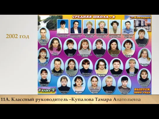 2002 год 11А. Классный руководитель –Купалова Тамара Анатольевна