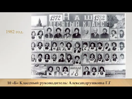1982 год. 10 «Б« Классный руководитель: Александрушкина Г.Г