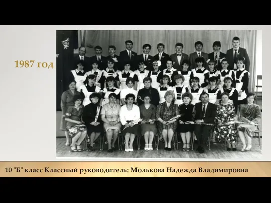 1987 год 10 "Б" класс Классный руководитель: Молькова Надежда Владимировна
