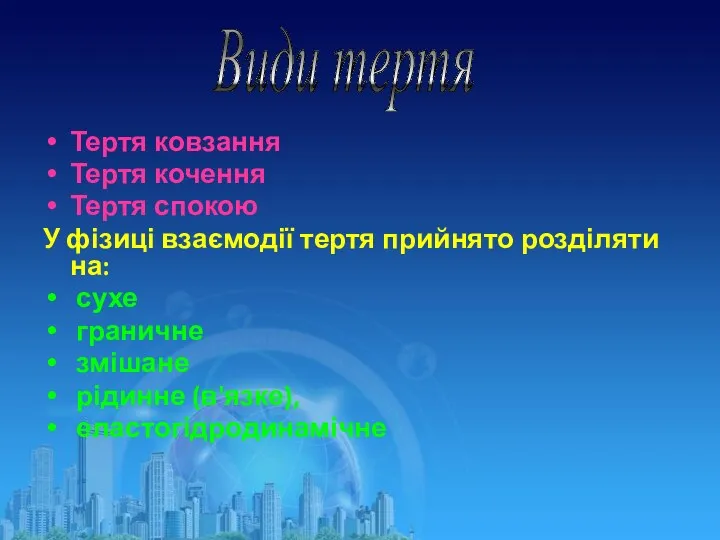 Тертя ковзання Тертя кочення Тертя спокою У фізиці взаємодії тертя