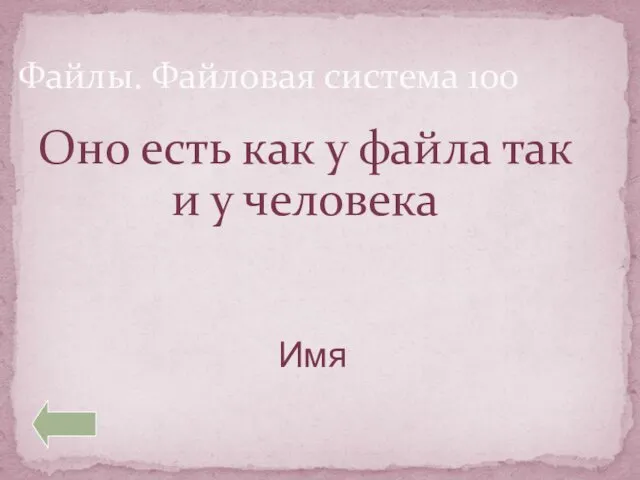 Файлы. Файловая система 100 Оно есть как у файла так и у человека Имя