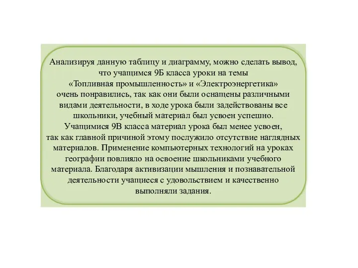 Анализируя данную таблицу и диаграмму, можно сделать вывод, что учащимся