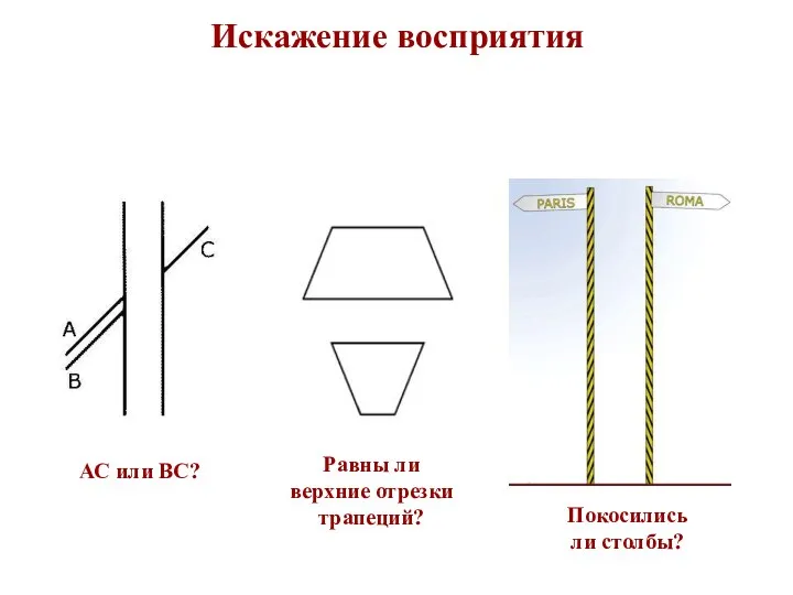 Искажение восприятия АС или ВС? Равны ли верхние отрезки трапеций? Покосились ли столбы?