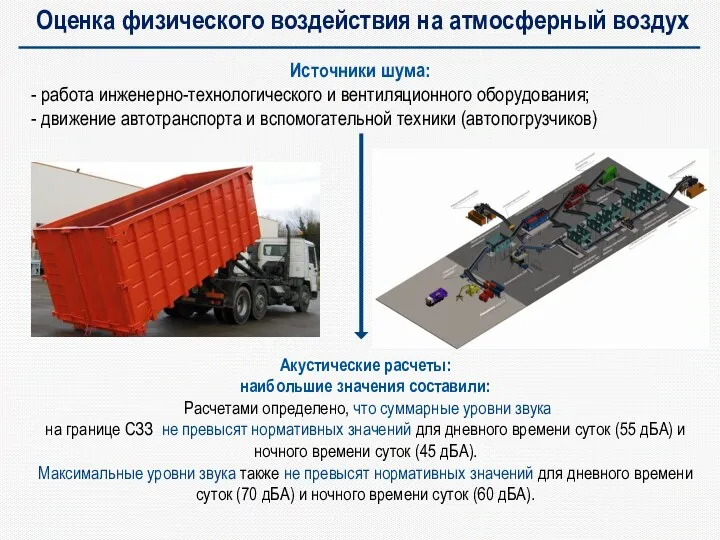 Оценка физического воздействия на атмосферный воздух Источники шума: - работа