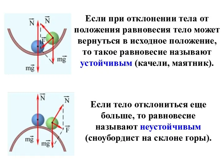 Если при отклонении тела от положения равновесия тело может вернуться