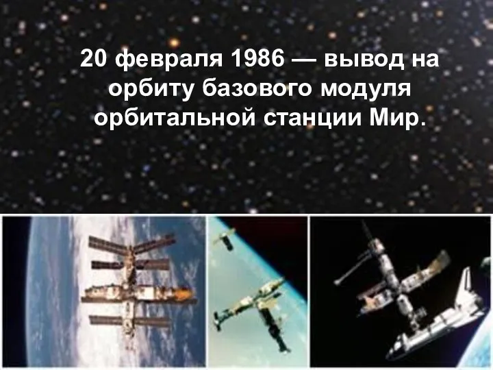 20 февраля 1986 — вывод на орбиту базового модуля орбитальной