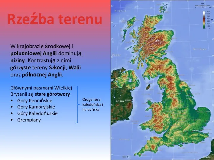 Rzeźba terenu W krajobrazie środkowej i południowej Anglii dominują niziny.