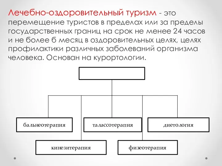 Лечебно-оздоровительный туризм - это перемещение туристов в пределах или за пределы государственных границ