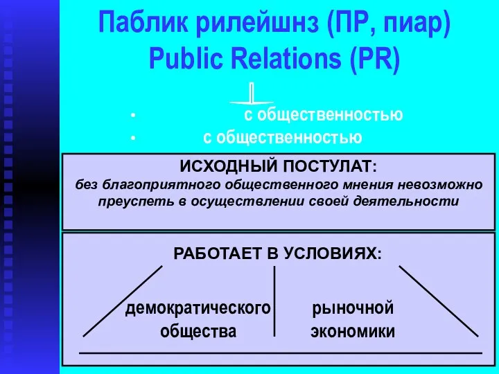 Паблик рилейшнз (ПР, пиар) Public Relations (PR) • Отношения с