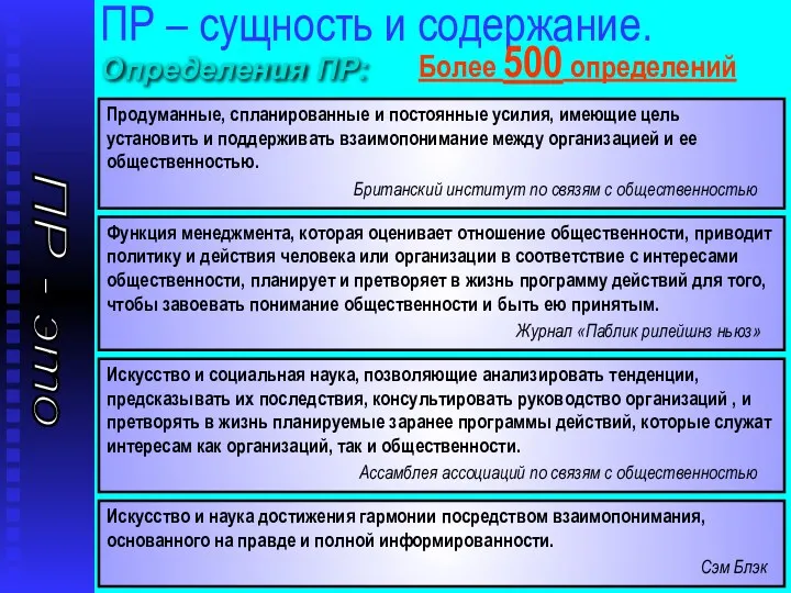 ПР – сущность и содержание. Определения ПР: ПР - это